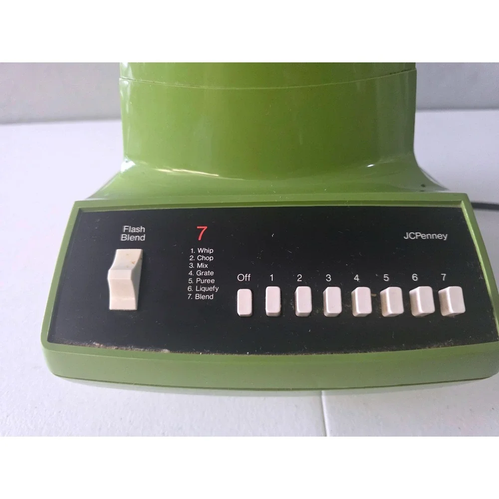 Vintage JCPenney 7-Speed Blender Avocado Green Glass Jar‎ Model 5890 MCM Retro